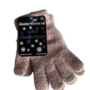 NEW Winter Warm-up Ladies Chenille Cold Weather Pink Gloves One Size
